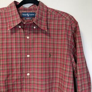 Ralph Lauren Classic Fit Plaid Button Down Shirt Mens XL Red Brown Long Sleeve